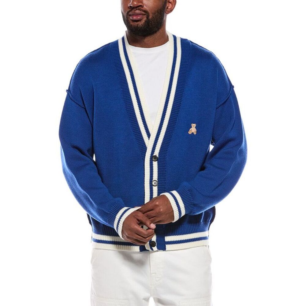 Palm Angels Mens  Wool Cardigan, Blue